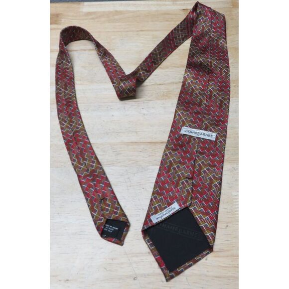 Mens Jhane Barnes Silk Neck Tie Multicolor Geometric Red Brown Made in Japan - Picture 6 of 10
